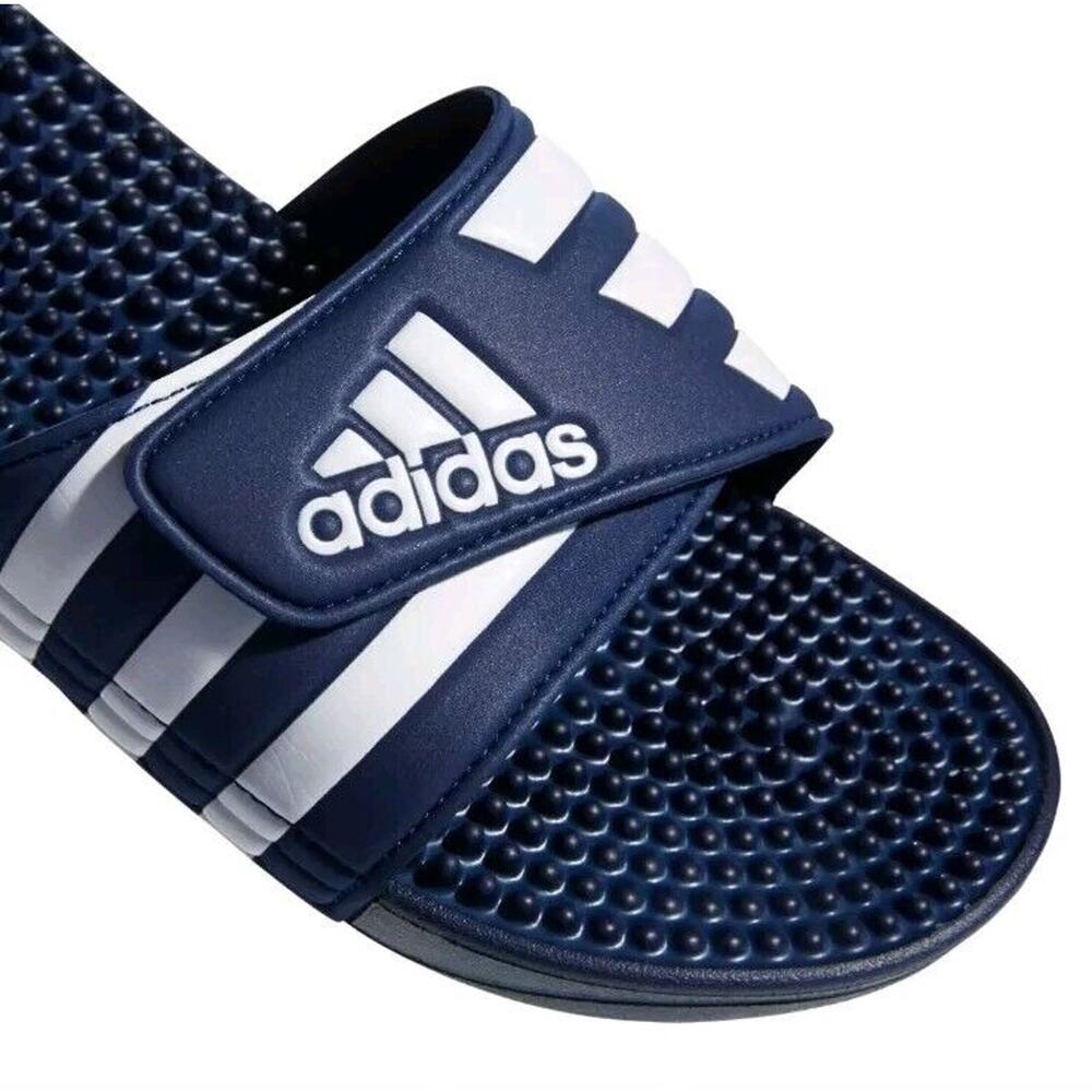 adidas Adult M7, W8 Unisex Adissage Sandal Slides Dark Blue/White/Dark Blue NIB - Picture 8 of 11